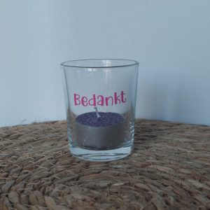 Glazen waxinelichthouder Bedankt