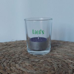 Glazen waxinelichthouder Liefs
